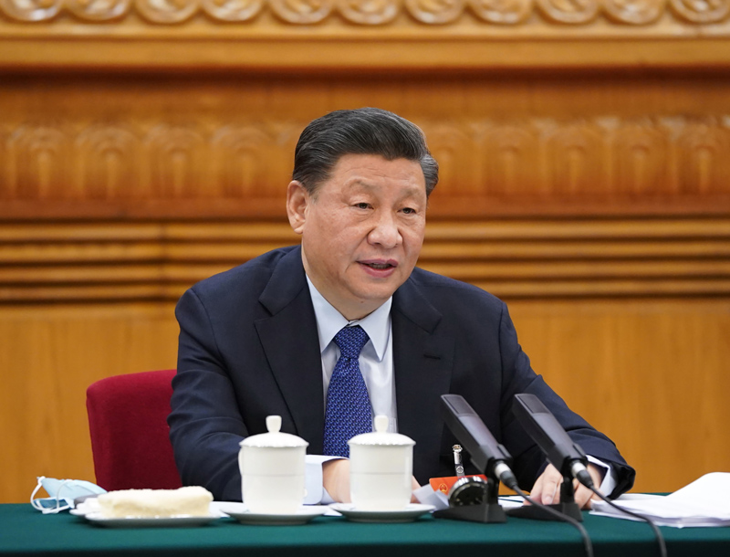 3月7日，中共中央總書記、國家主席、中央軍委主席習(xí)近平參加十三屆全國人大四次會(huì)議青海代表團(tuán)的審議。新華社記者 李學(xué)仁 攝